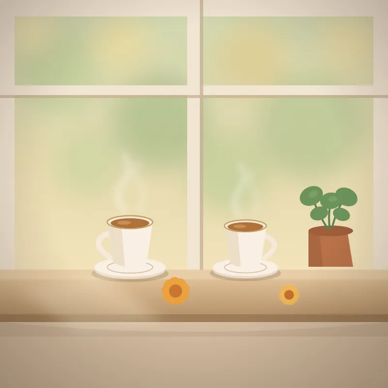 Illustration of two cups of chai on a windowsill