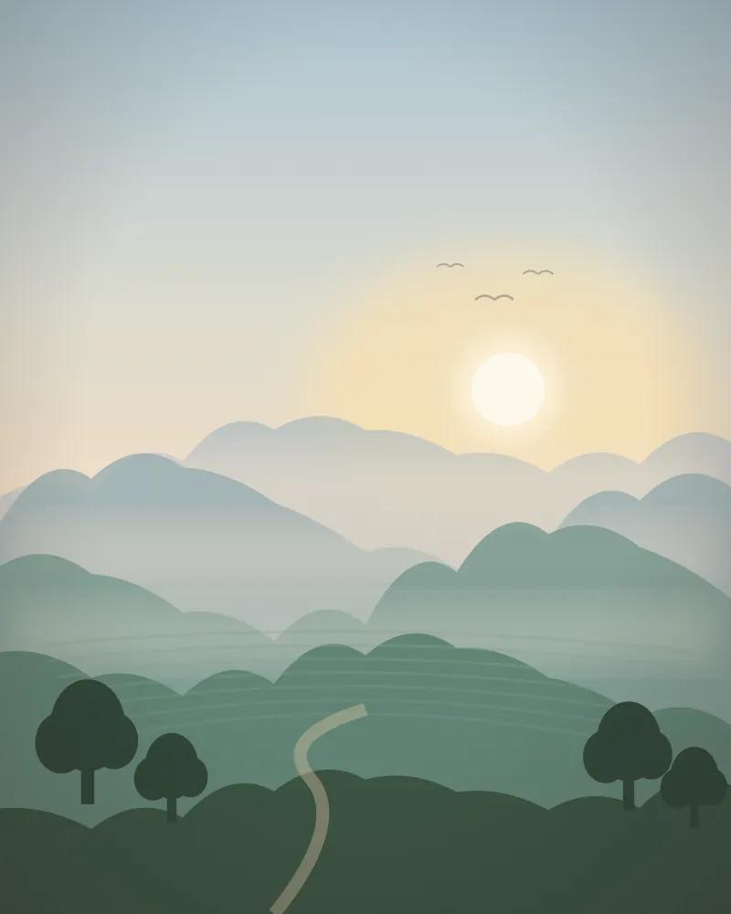 Illustration of a morning in the hills